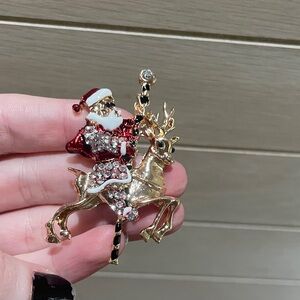 Santa and Reindeer Brooch